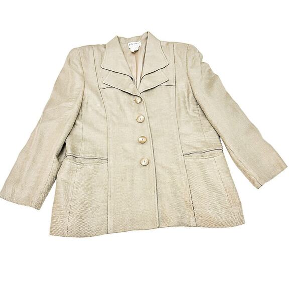 John Tagia Linen Blend Woven Button Down Blazer Shoulder Pads Size 16 - Picture 1 of 6